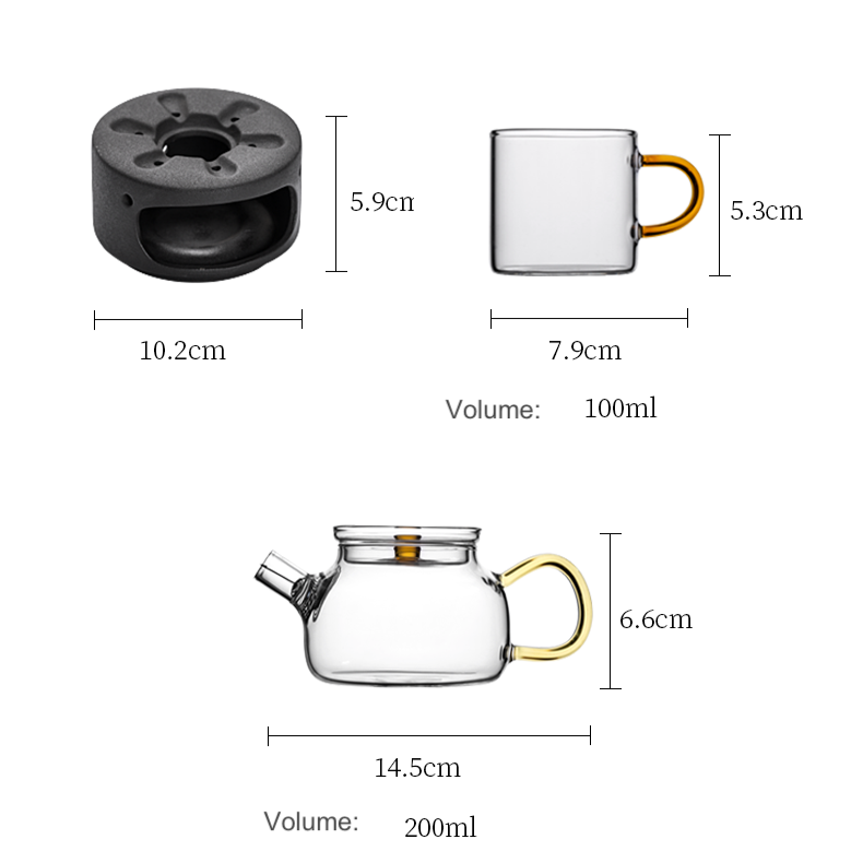 Ceramic Candle Stove and Tea Serving Set (Stove+Teapot+2 Cups) - TPotsOriental