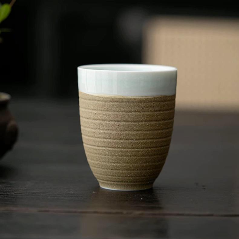 Chic Earthware Coarse Pottery Coffee/Tea Cup 250ml w Spiral Nature Surface