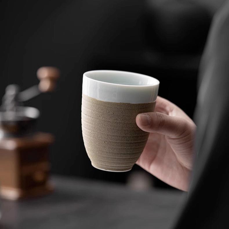 Chic Earthware Coarse Pottery Coffee/Tea Cup 250ml w Spiral Nature Surface
