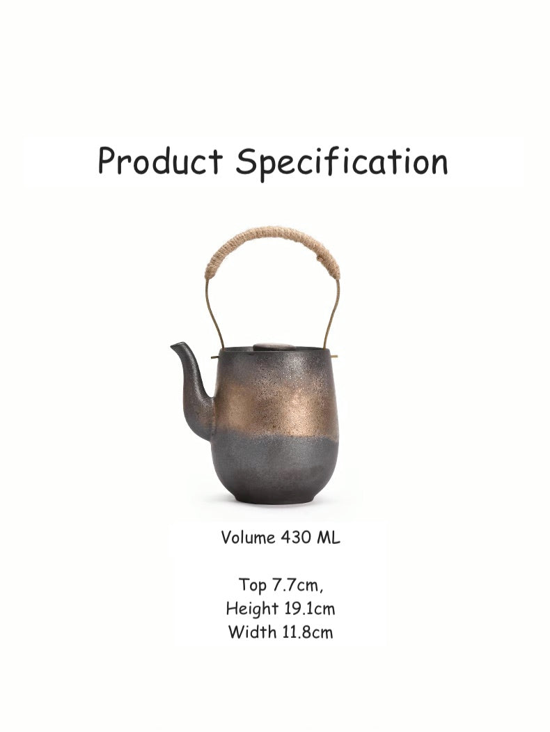 Teiera in ceramica grezza di ispirazione orientale Zen da 430 ml con smalto dorato rustico
