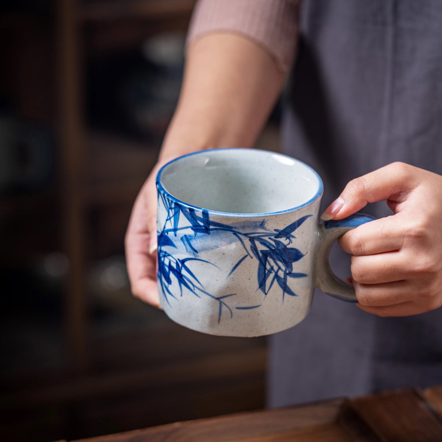 Water Coloured Flora Pattern 450ml Ceramic Tea Cup with Handle/Summer Color Tea/Coffee Cups