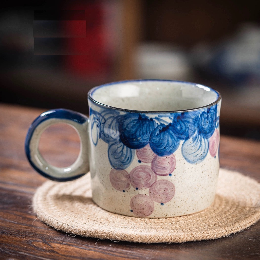 Water Coloured Flora Pattern 450ml Ceramic Tea Cup with Handle/Summer Color Tea/Coffee Cups