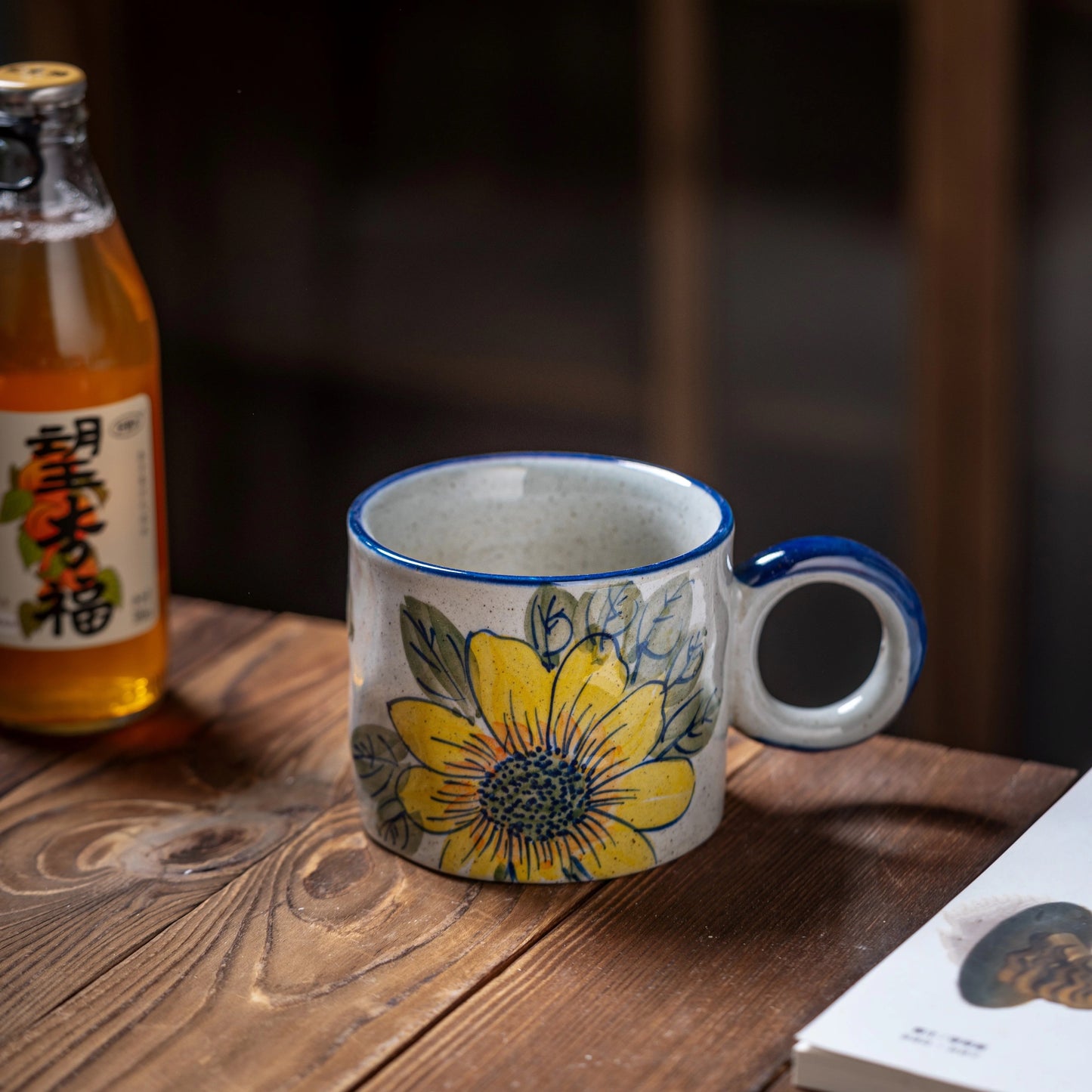 Water Coloured Flora Pattern 450ml Ceramic Tea Cup with Handle/Summer Color Tea/Coffee Cups
