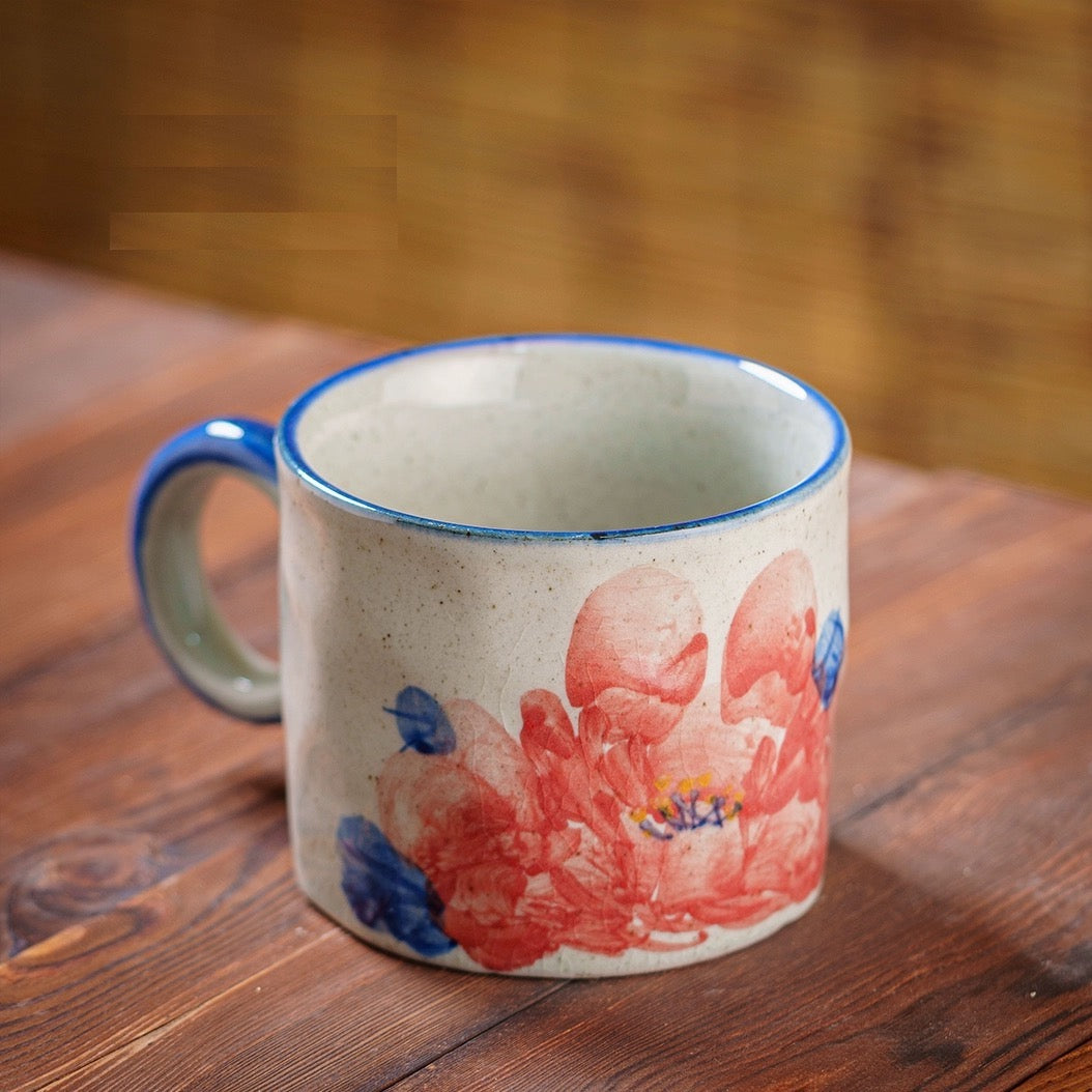 Water Coloured Flora Pattern 450ml Ceramic Tea Cup with Handle/Summer Color Tea/Coffee Cups