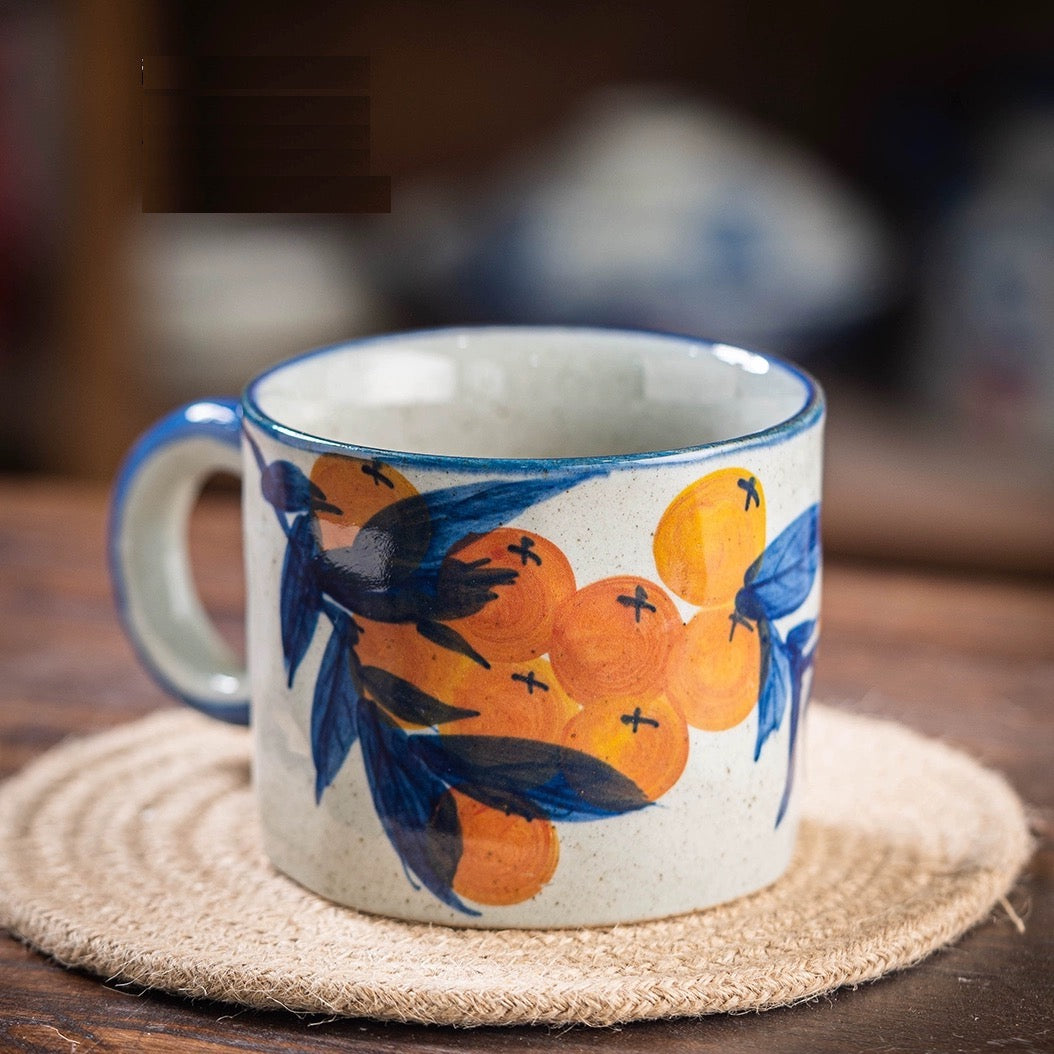 Water Coloured Flora Pattern 450ml Ceramic Tea Cup with Handle/Summer Color Tea/Coffee Cups
