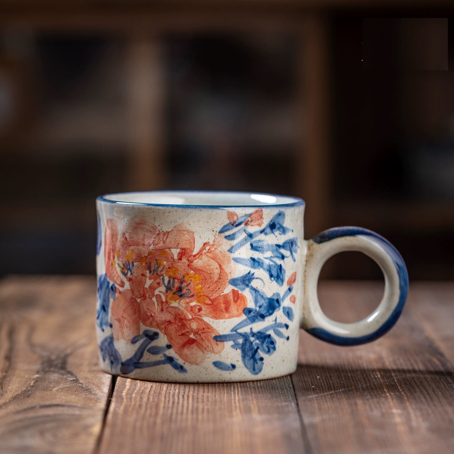 Water Coloured Flora Pattern 450ml Ceramic Tea Cup with Handle/Summer Color Tea/Coffee Cups