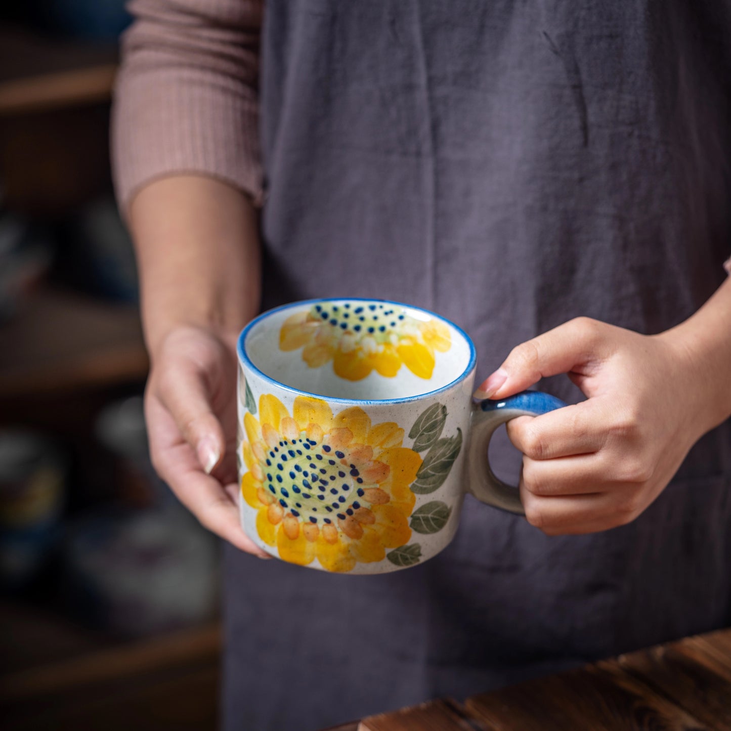 Water Coloured Flora Pattern 450ml Ceramic Tea Cup with Handle/Summer Color Tea/Coffee Cups