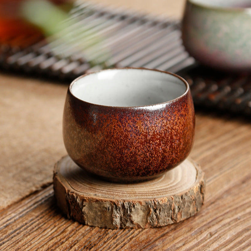 Rustic Vintage Styled Coarse Pottery Four Cups Set - Sacred Animal Collection