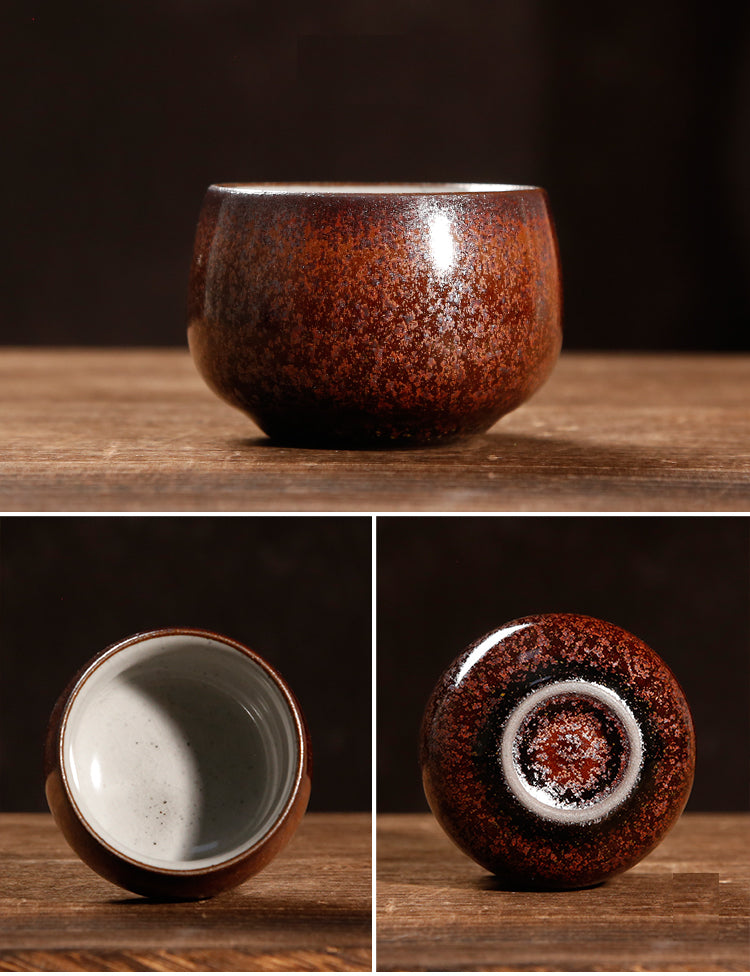 Rustic Vintage Styled Coarse Pottery Four Cups Set - Sacred Animal Collection