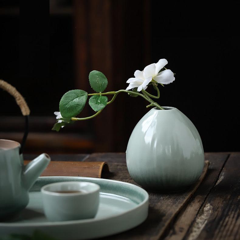 Vaso per fiori in ceramica cinese in stile minimalista in smalto trasmutativo verde celadon