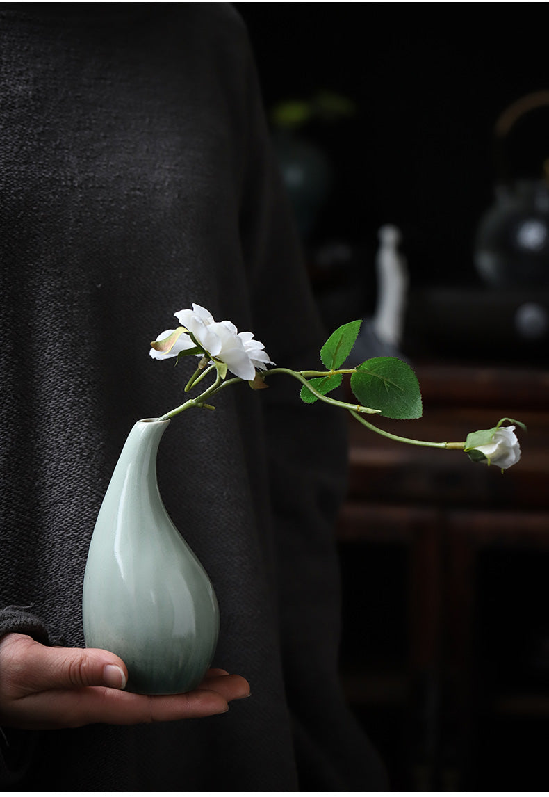 Vaso per fiori in ceramica cinese in stile minimalista in smalto trasmutativo verde celadon