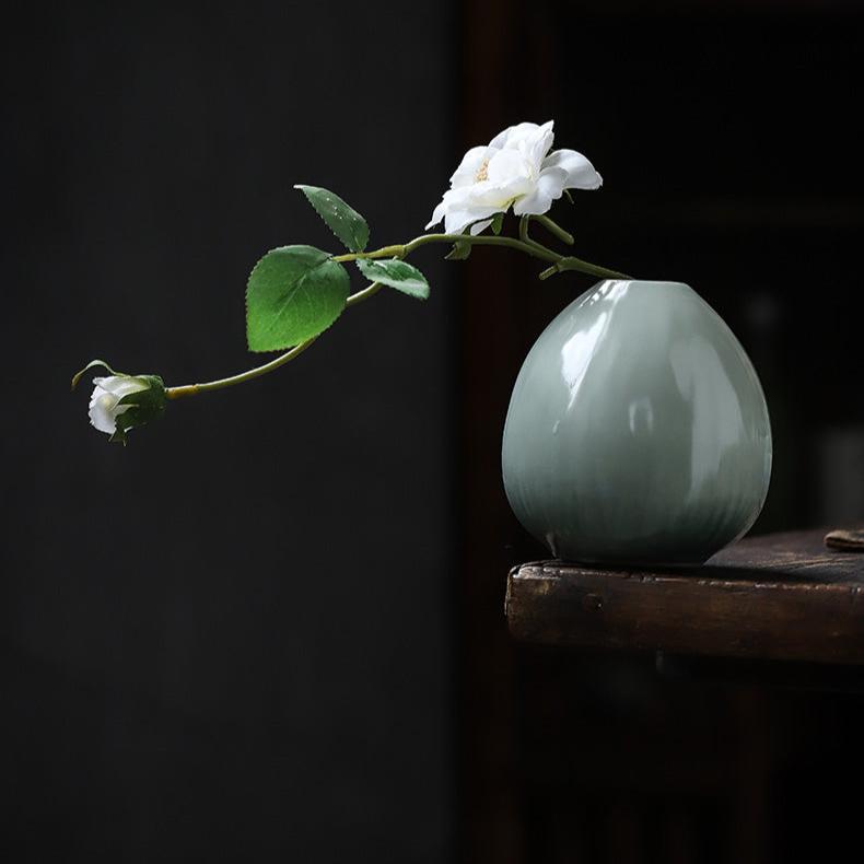 Vaso per fiori in ceramica cinese in stile minimalista in smalto trasmutativo verde celadon