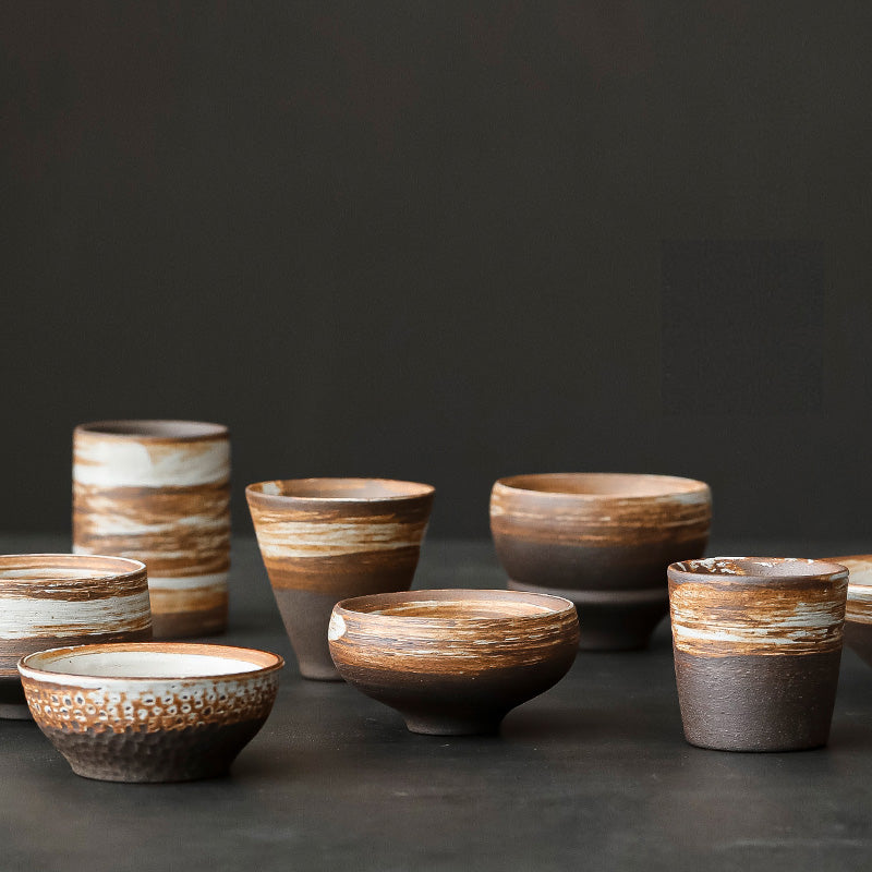 Tazza da tè in ceramica grezza rustica color terra/tazza da tè alle erbe di ispirazione vintage/tazza da caffè espresso/tazza da sakè giapponese