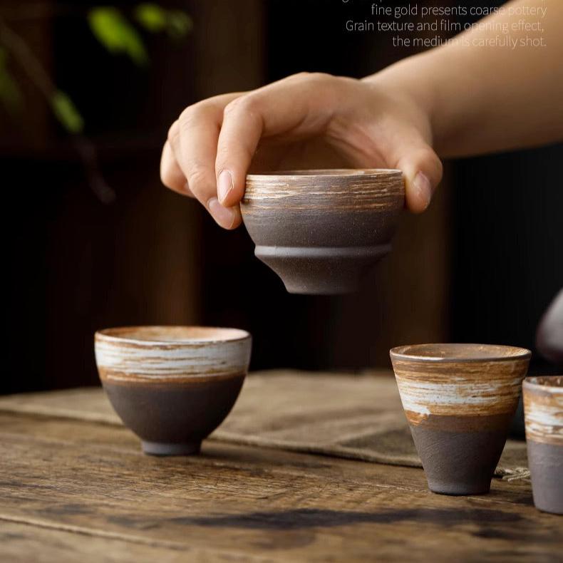 Tazza da tè in ceramica grezza rustica color terra/tazza da tè alle erbe di ispirazione vintage/tazza da caffè espresso/tazza da sakè giapponese