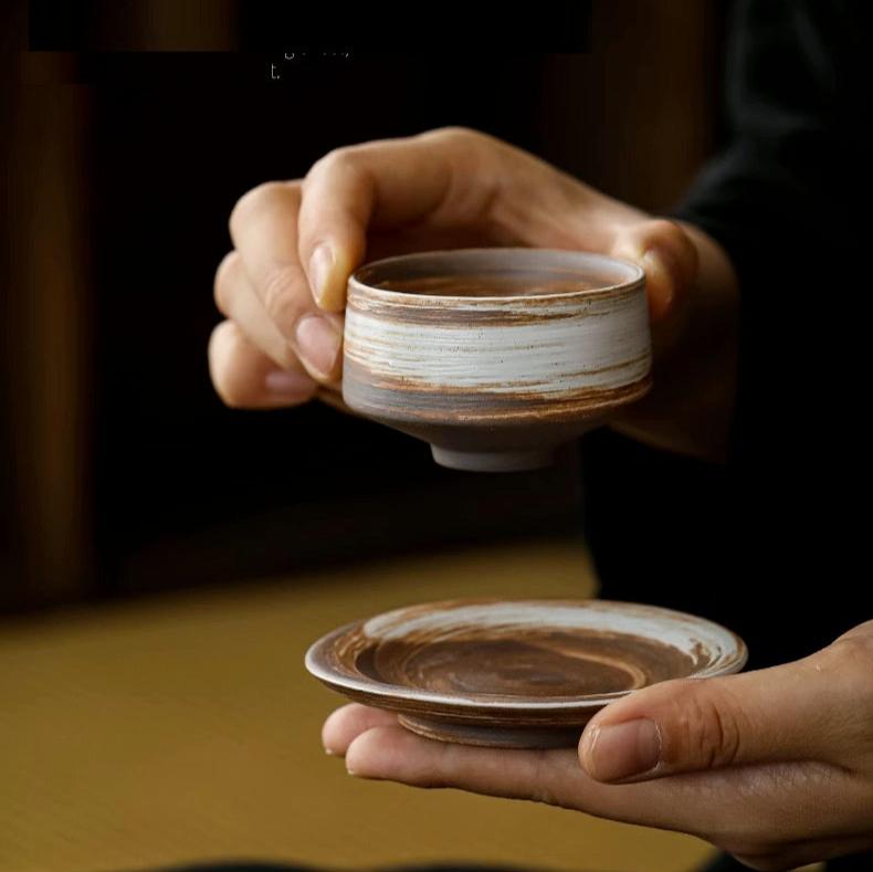 Tazza da tè in ceramica grezza rustica color terra/tazza da tè alle erbe di ispirazione vintage/tazza da caffè espresso/tazza da sakè giapponese
