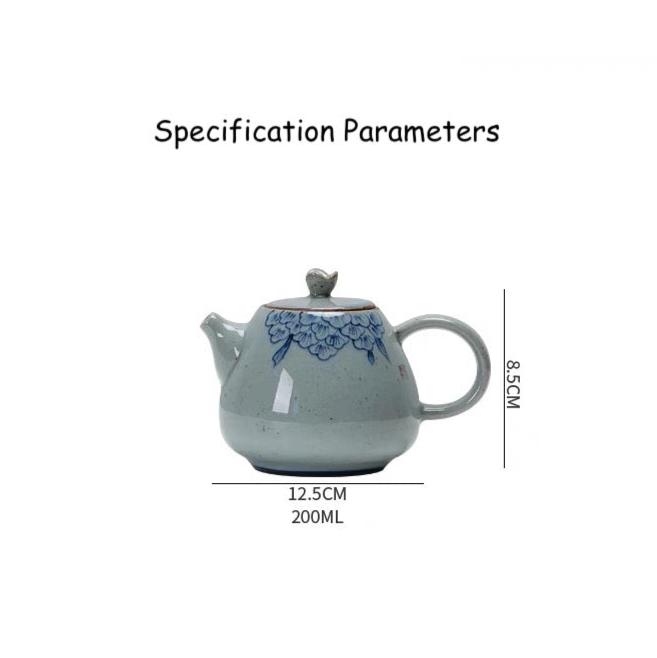 Classic Cobalt Blue Glaze Antique Styled Stone Ware Chinese Tea Pot in Prosperous Peony