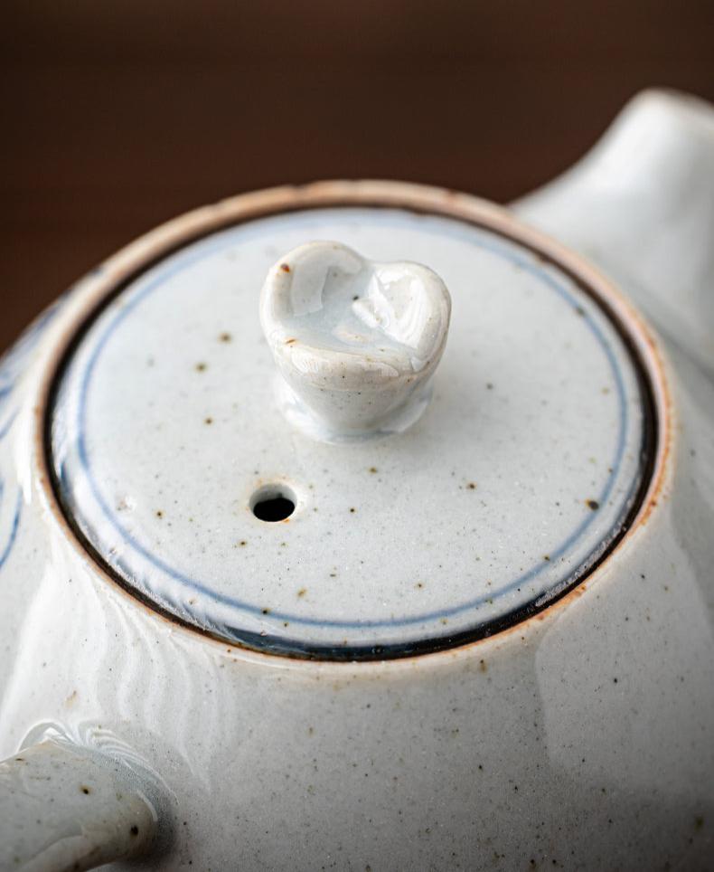 Classic Cobalt Blue Glaze Antique Styled Stone Ware Chinese Tea Pot in Prosperous Peony