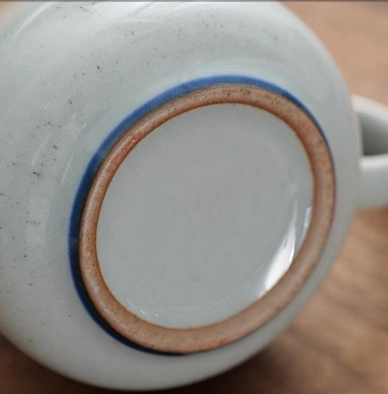 Classic Cobalt Blue Glaze Antique Styled Stone Ware Chinese Tea Pot in Prosperous Peony