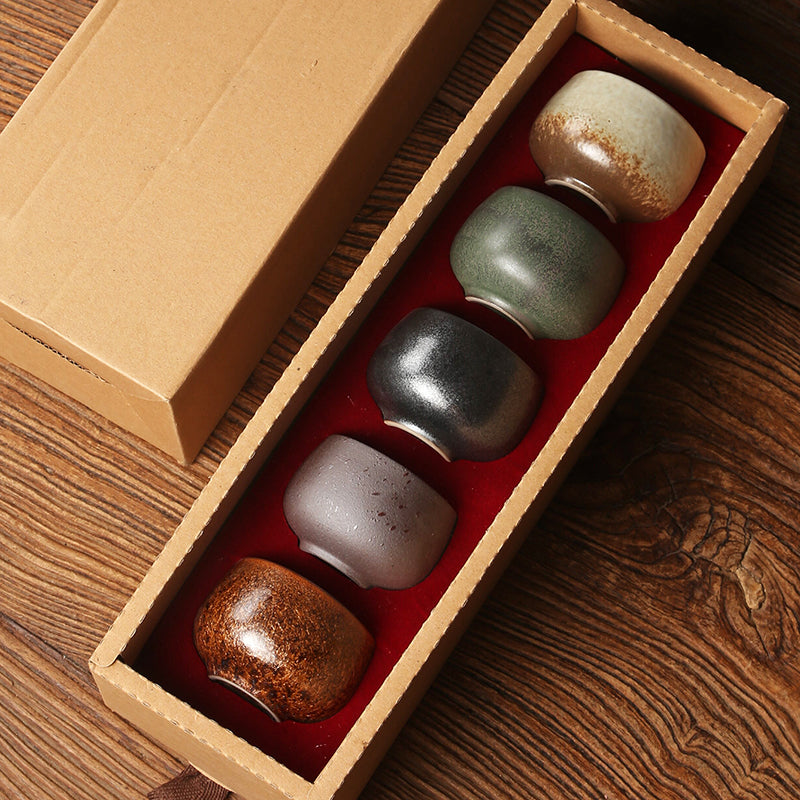 Earthware Pottery Chinese Tea Cup Gift Set/ 5 Element of Nature-Crockery Earth Ware