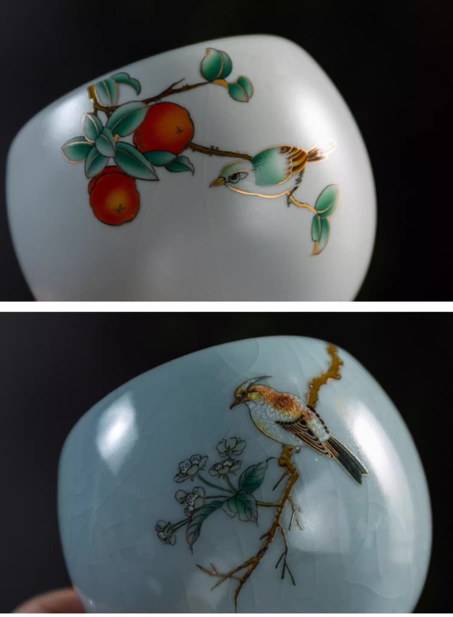 Vintage Styled Ospiciou Chinese Tea Cups Gift Box Set in Scene of Spring Blooming and Autumn Fruit