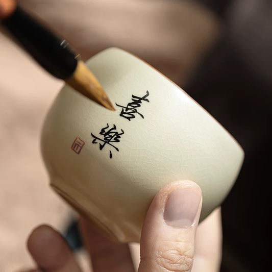 Made-to-order Customised Chinese Ru Ware Tea Cup with Personalized Ink HandWriting