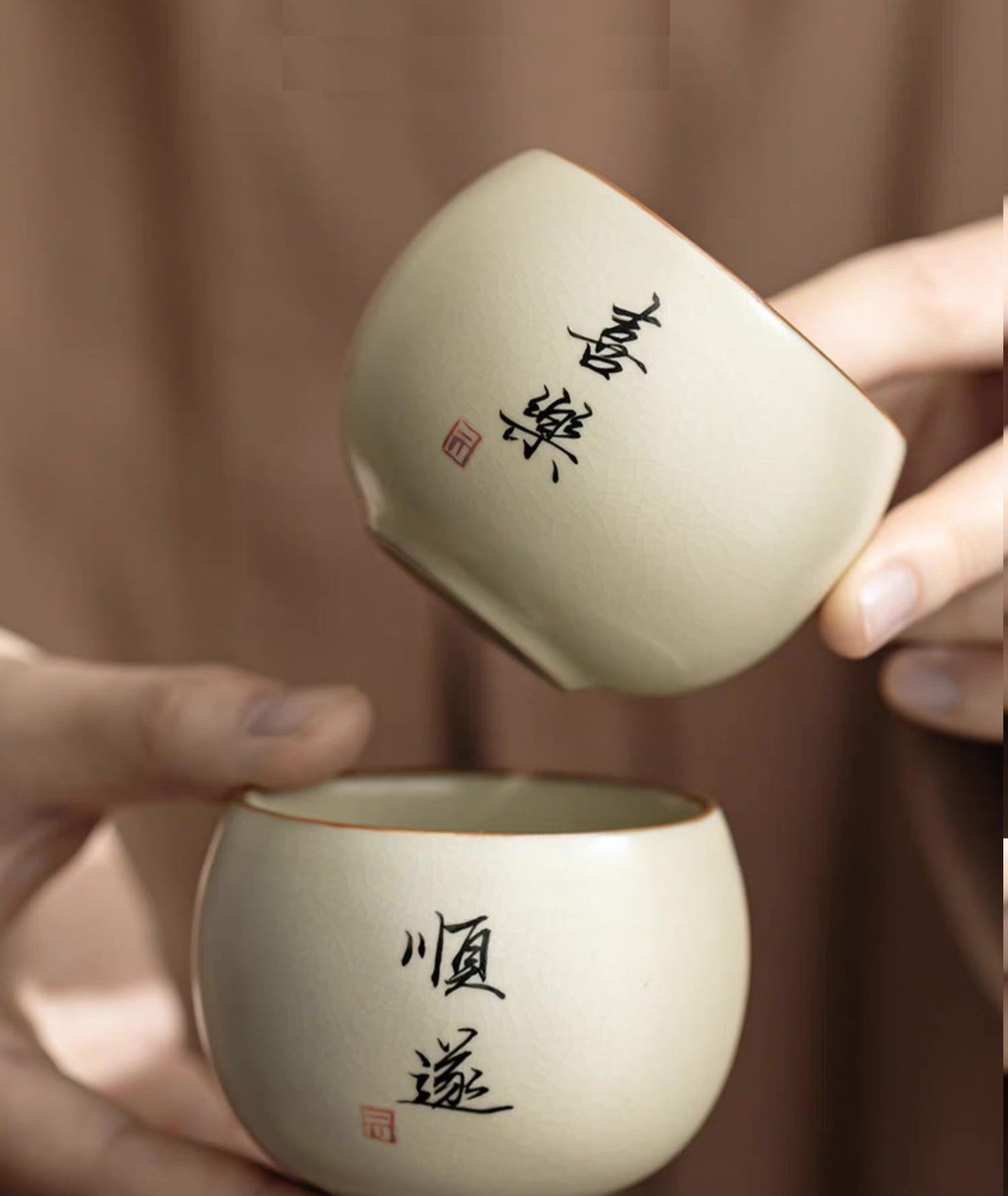 Made-to-order Customised Chinese Ru Ware Tea Cup with Personalized Ink HandWriting