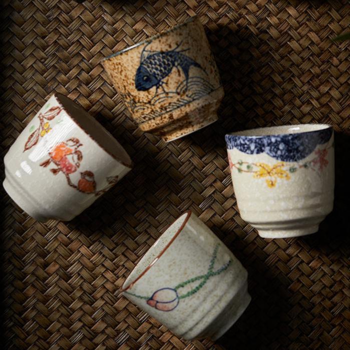 Japanese Style Ceramic Tea/Soup Cup in 4 Oriental Patterns/150ml Volume/Sushi Dinning Ware