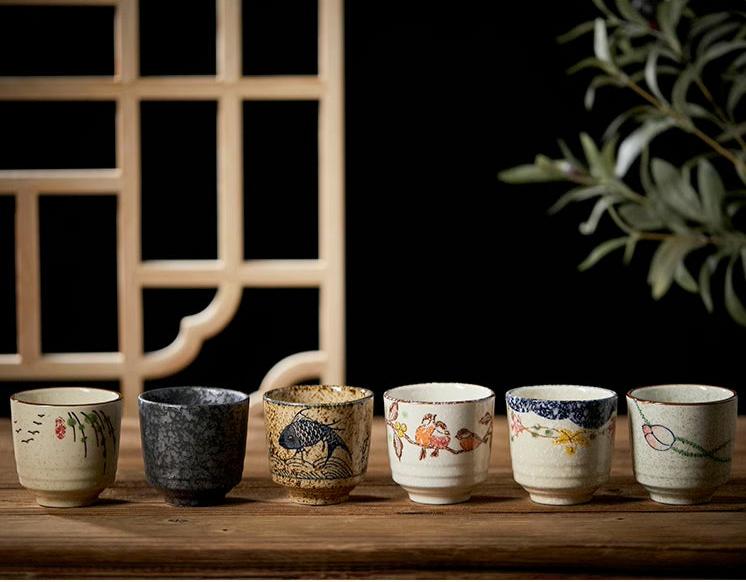 Japanese Style Ceramic Tea/Soup Cup in 4 Oriental Patterns/150ml Volume/Sushi Dinning Ware
