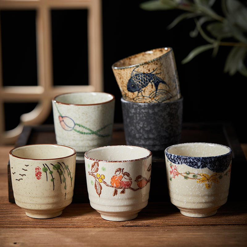 Japanese Style Ceramic Tea/Soup Cup in 4 Oriental Patterns/150ml Volume/Sushi Dinning Ware