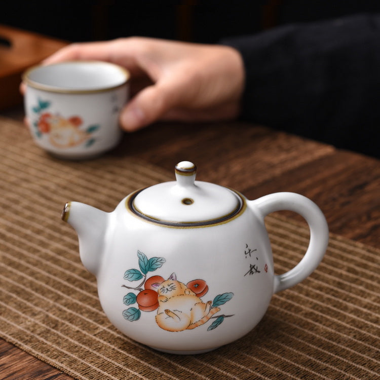 Classic Ru Ware Chinese Teapot -  Playing Cats Series