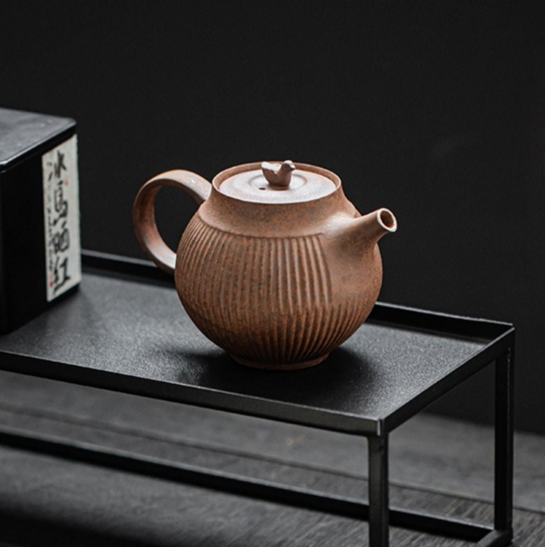 Rustic Styled Earthward Handcrafted Chinese Teapot with Duck Figurine
