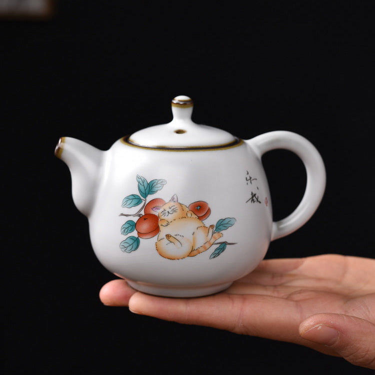 Classic Ru Ware Chinese Teapot -  Playing Cats Series