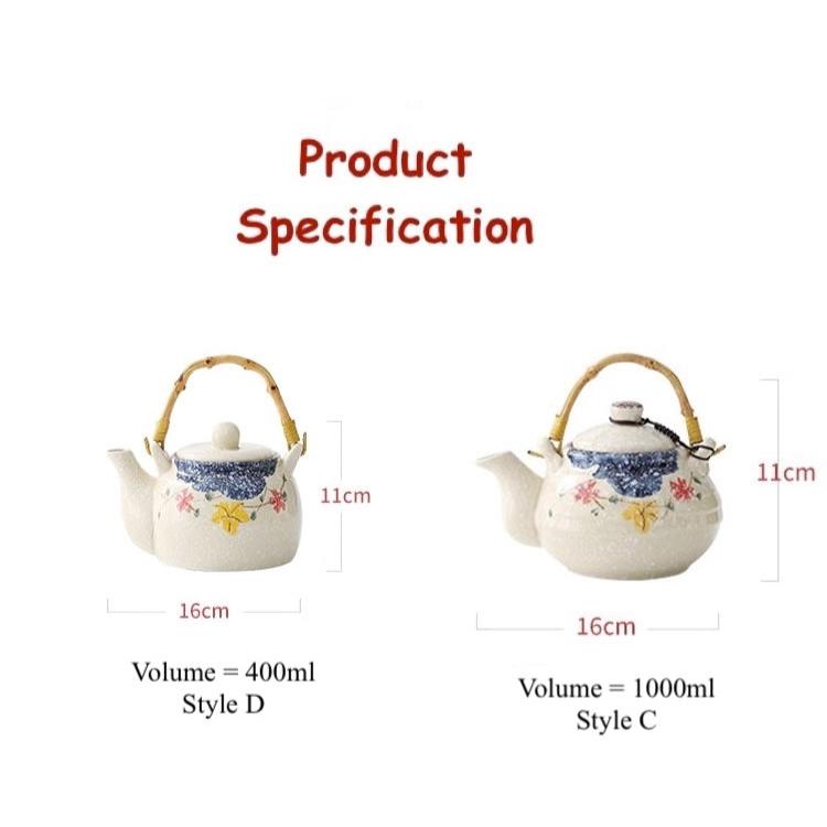 Japanese/Korea Styled Ceramic Teapot with Bambool Handle, 650ml or 1000ml Volume