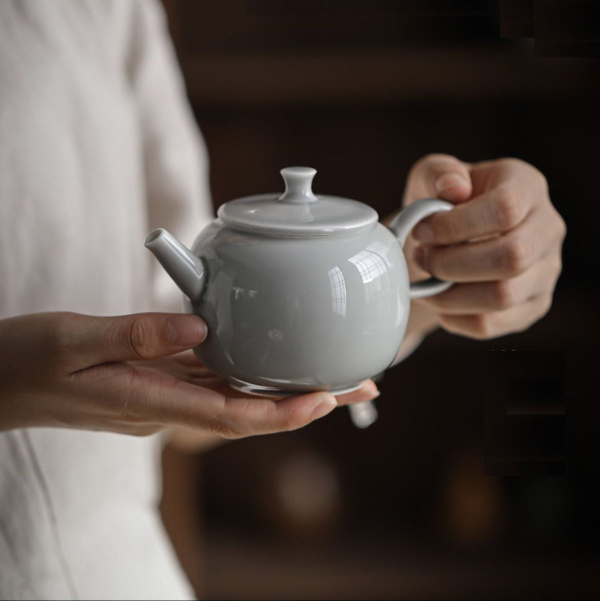 Minimslim Ice-Grey Glazed Chinese Kungfu Teapot/Song Dynasty Celadon Classic Teapot/230ml Volume