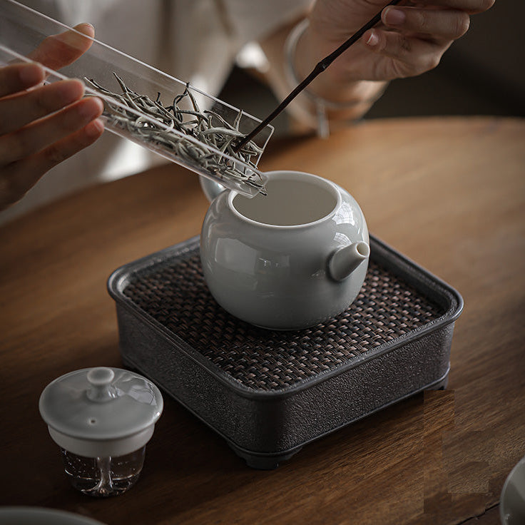 Minimslim Ice-Grey Glazed Chinese Kungfu Teapot/Song Dynasty Celadon Classic Teapot/230ml Volume
