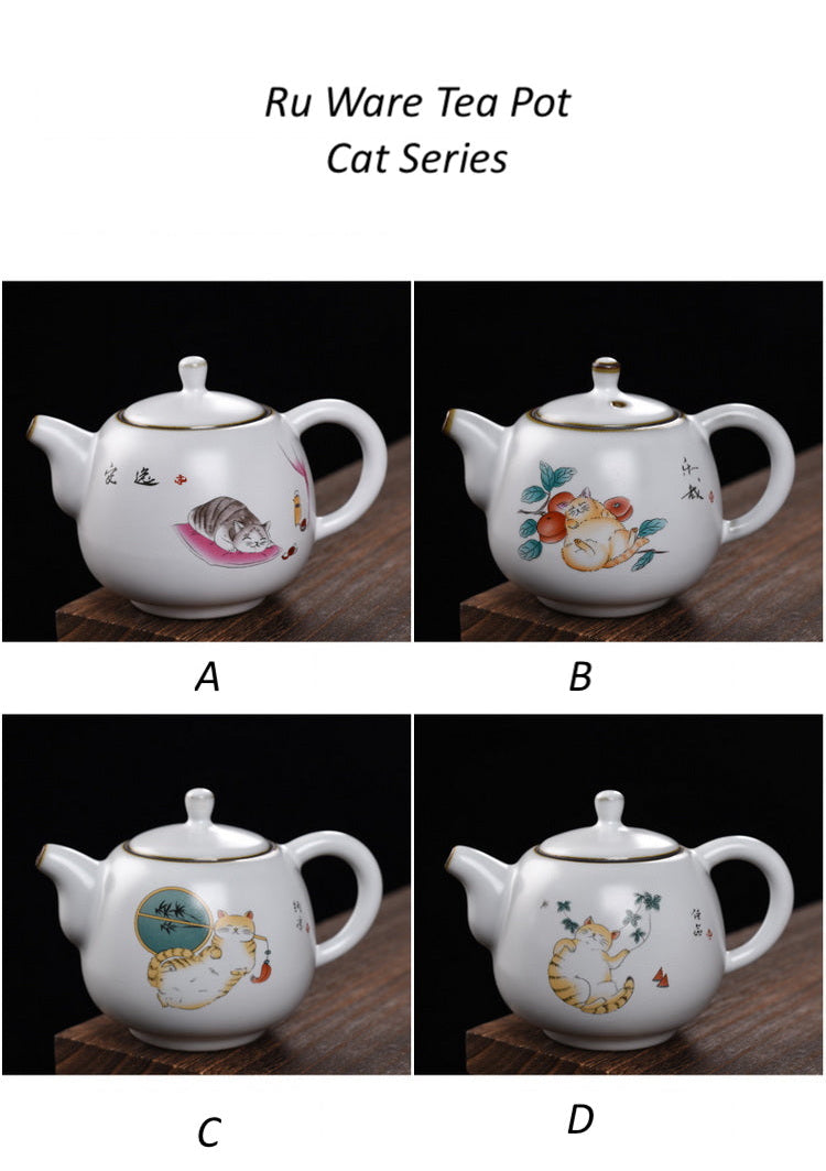 Classic Ru Ware Chinese Teapot -  Playing Cats Series