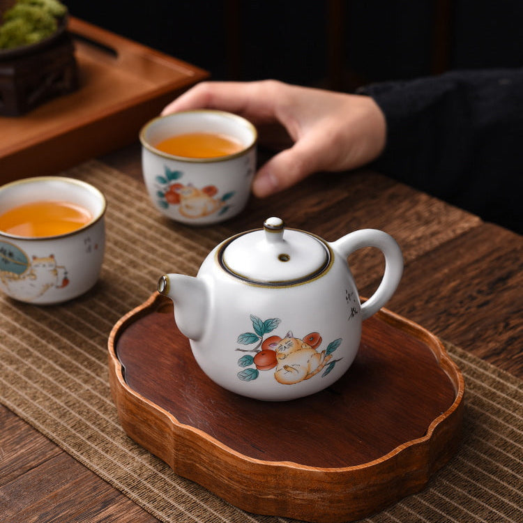 Classic Ru Ware Chinese Teapot -  Playing Cats Series