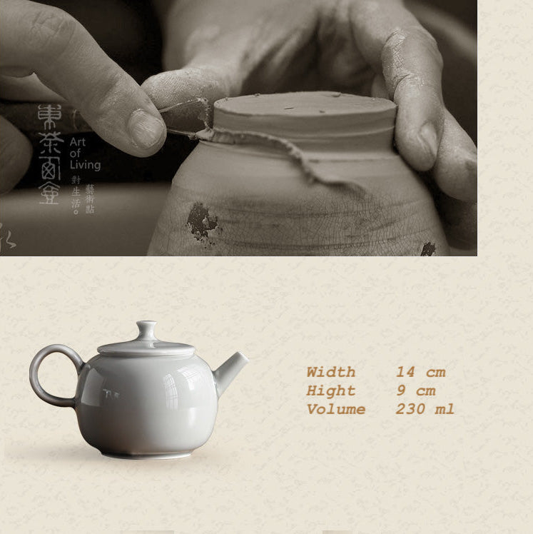 Minimslim Ice-Grey Glazed Chinese Kungfu Teapot/Song Dynasty Celadon Classic Teapot/230ml Volume