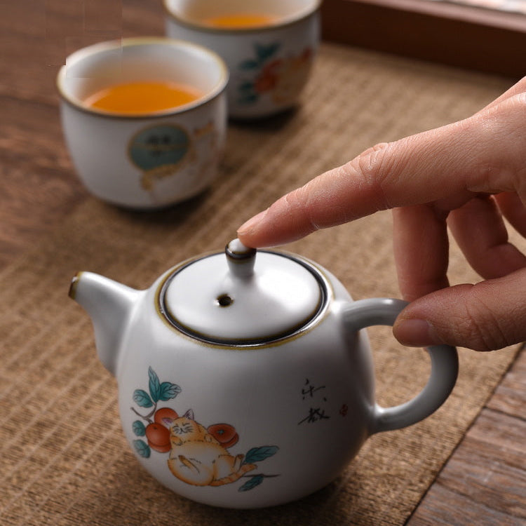 Classic Ru Ware Chinese Teapot -  Playing Cats Series