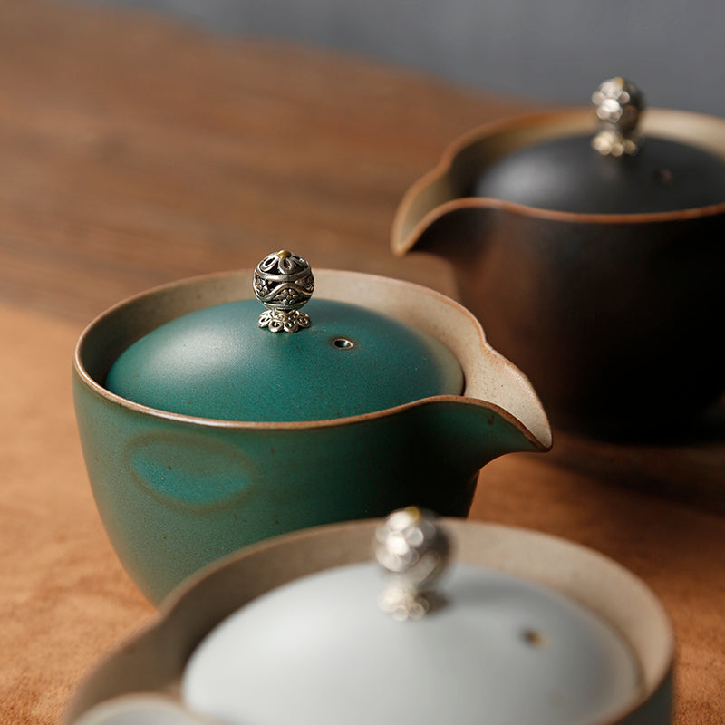 Minimalism Ceramic Teapot Cup Travel Set in Linen Collection Bag in 3 Color