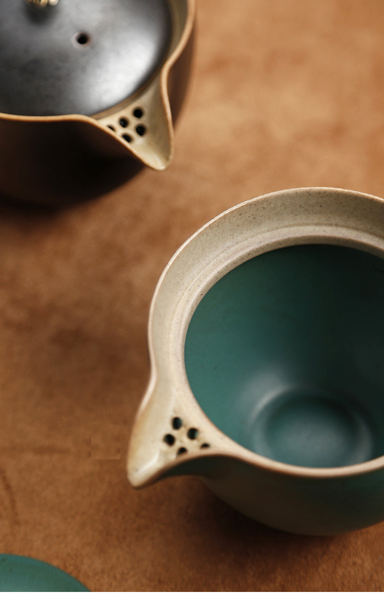 Minimalism Ceramic Teapot Cup Travel Set in Linen Collection Bag in 3 Color