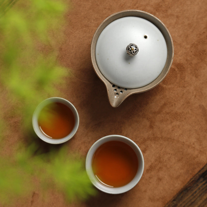 Minimalism Ceramic Teapot Cup Travel Set in Linen Collection Bag in 3 Color