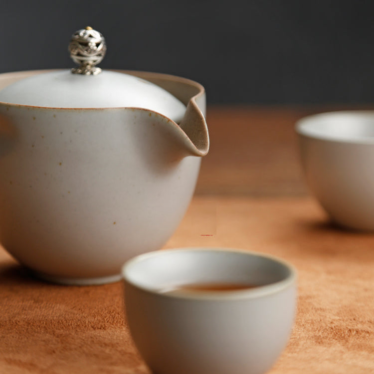 Minimalism Ceramic Teapot Cup Travel Set in Linen Collection Bag in 3 Color