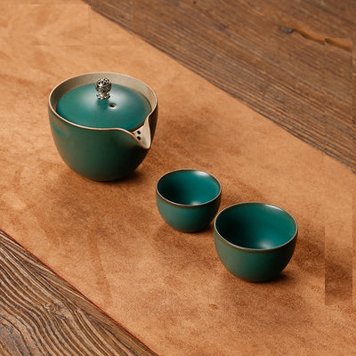 Minimalism Ceramic Teapot Cup Travel Set in Linen Collection Bag in 3 Color