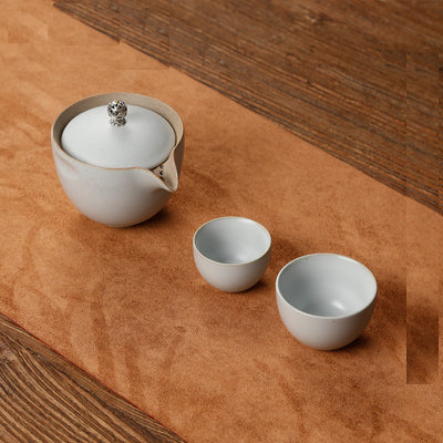 Minimalism Ceramic Teapot Cup Travel Set in Linen Collection Bag in 3 Color