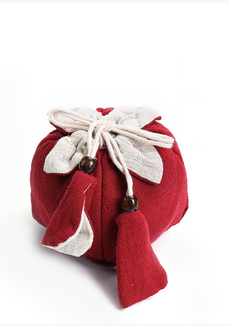Minimalism Ceramic Teapot Cup Travel Set in Linen Collection Bag in 3 Color
