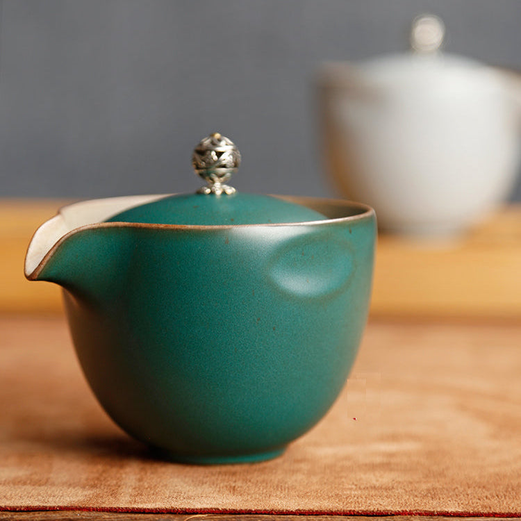 Minimalism Ceramic Teapot Cup Travel Set in Linen Collection Bag in 3 Color