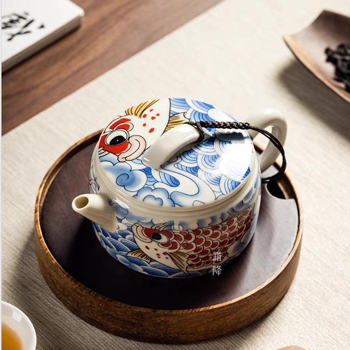 Exquiste "Han Wa"(Mirror Tile) Styled Chinese Tea Pot in Prosperous Playing Fish Pattern