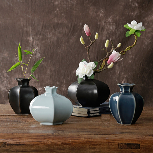 Pomegranate Inspired Table Decorative Ceramic Vase in 3 Classic Glaze/Oriental Zen Flower Vase