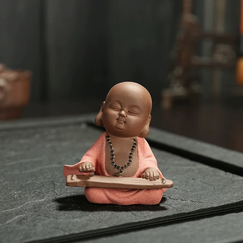 Purple Sand Clay Pottery Set of 4 Little Buddha FigurinesTea Puppy/Tea Decorative Toy